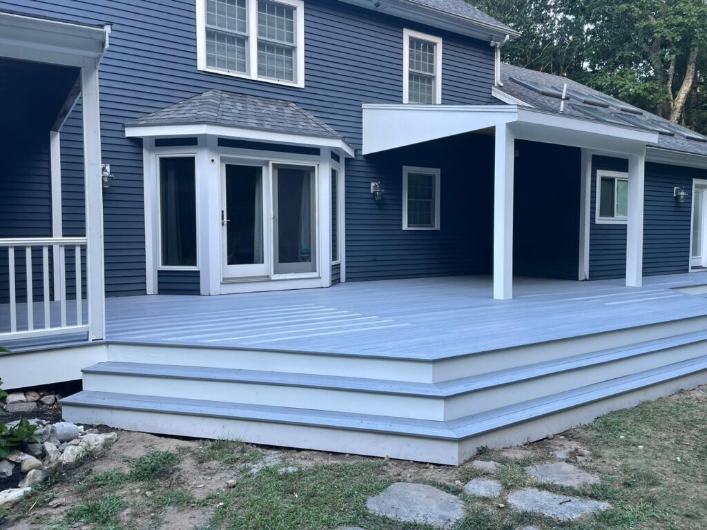 Deck building, covered section, and steps in Westwood, MA