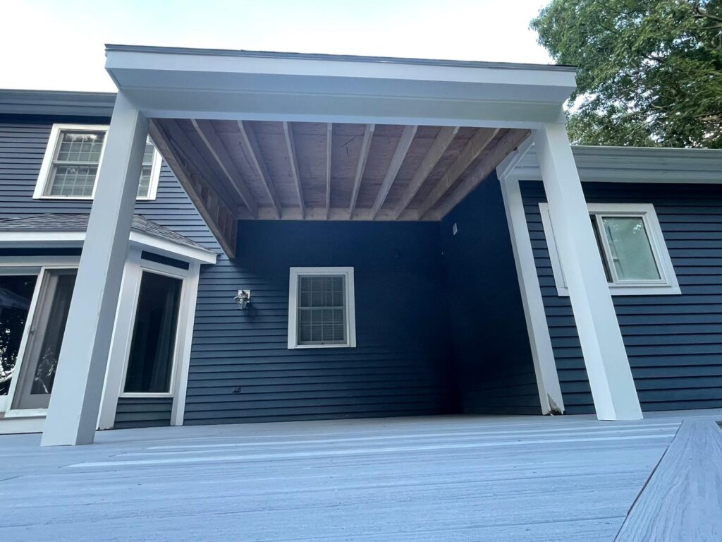 Covered deck construction in Westwood, MA