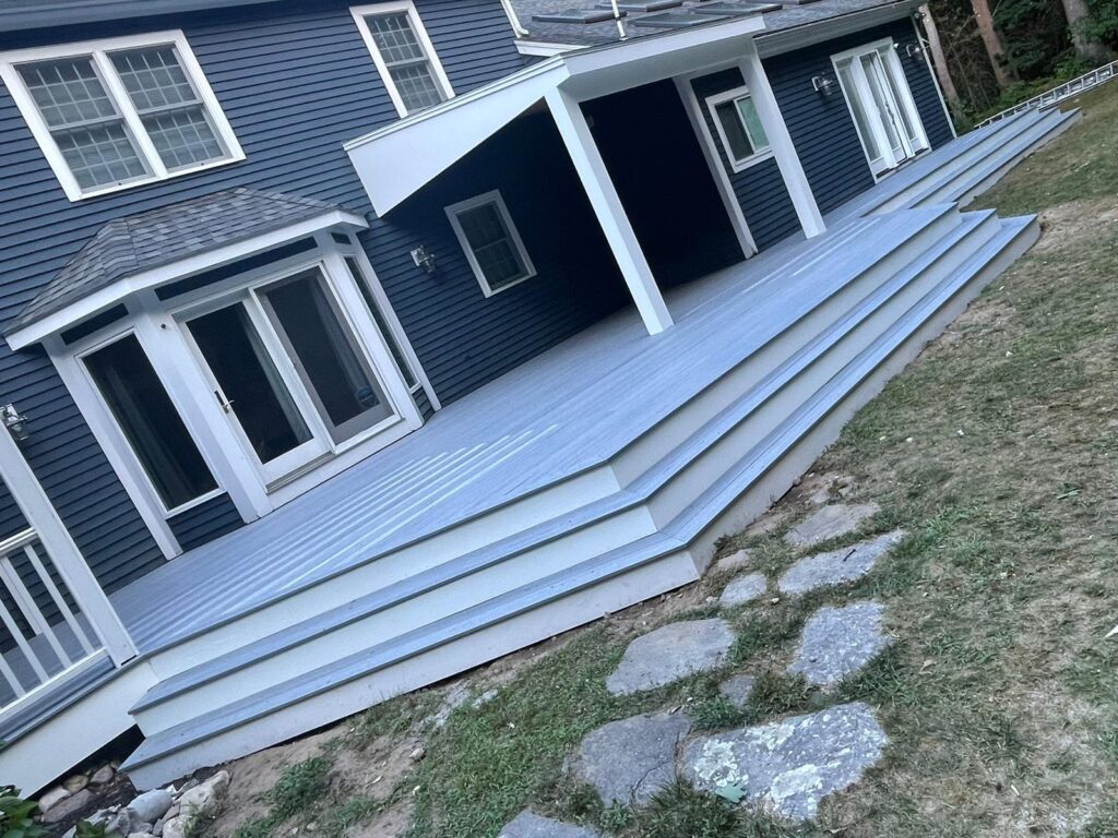 Deck building, stairs, and covered area in Westwood, MA